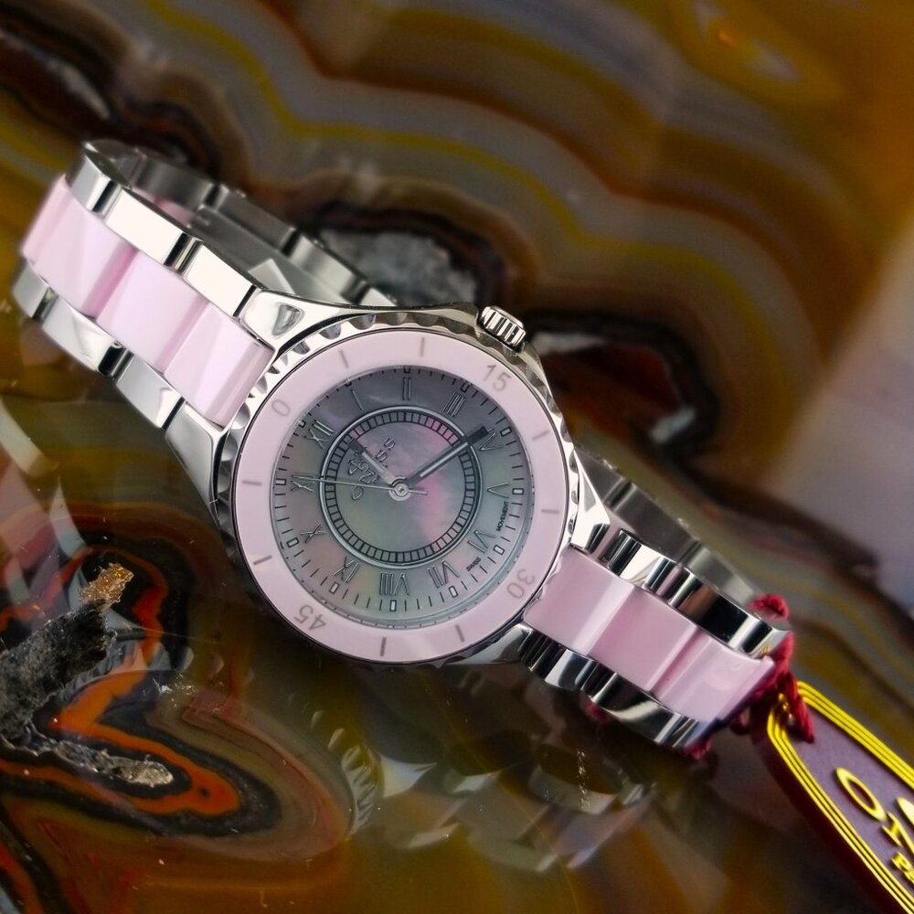New Womens ONISS Swiss Pink Ceramic & Steel J12 Watch ON400
